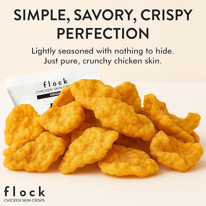Flock Keto Chicken Skin Chips ??Original Flavor, Low Carb, High Protein, Gluten-Free Chicken