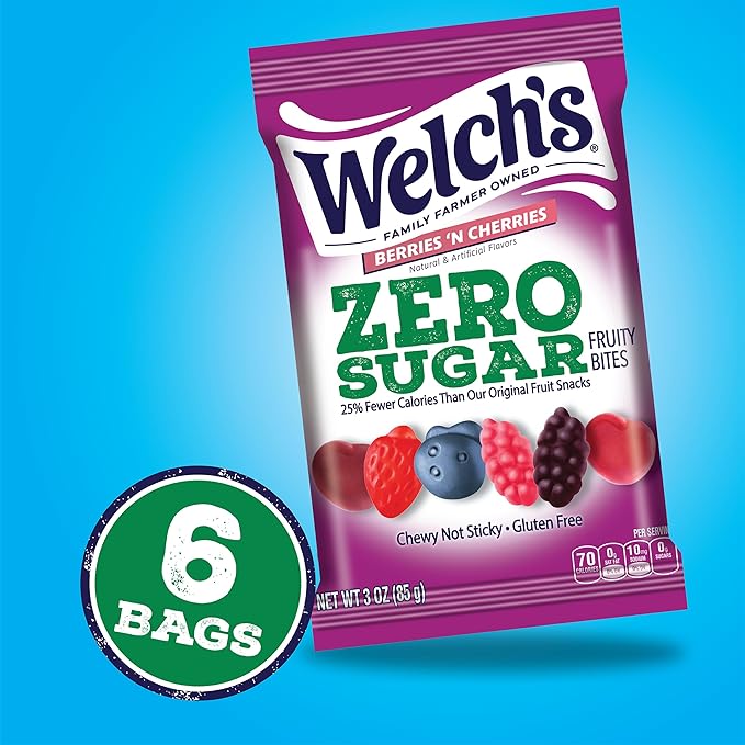 Welch's Zero Sugar Fruity Bites, Berries 'n Cherries Snack Box, Gluten Free & Sugar Free Snacks