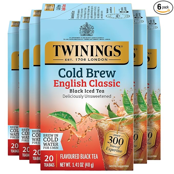 Twinings English Classic Cold Brew Iced Tea Bags, 20 Count (Pack of 6), Unsweetened Black Tea