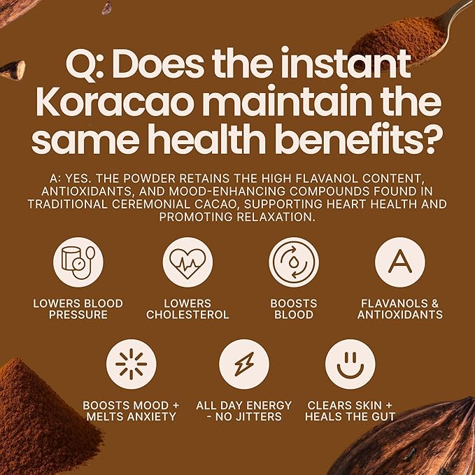 KORACAO Instant Ceremonial Cacao Powder | High-Flavanol Cacao Powder - 1000 MG Per Serving | New