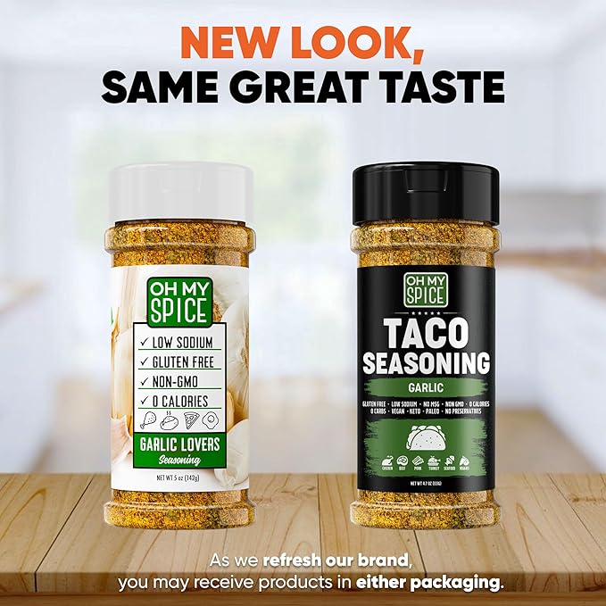 Taco Seasoning Mix Garlic Powder - Gluten Free & Low Sodium Mexican Seasoning Blend for Taco