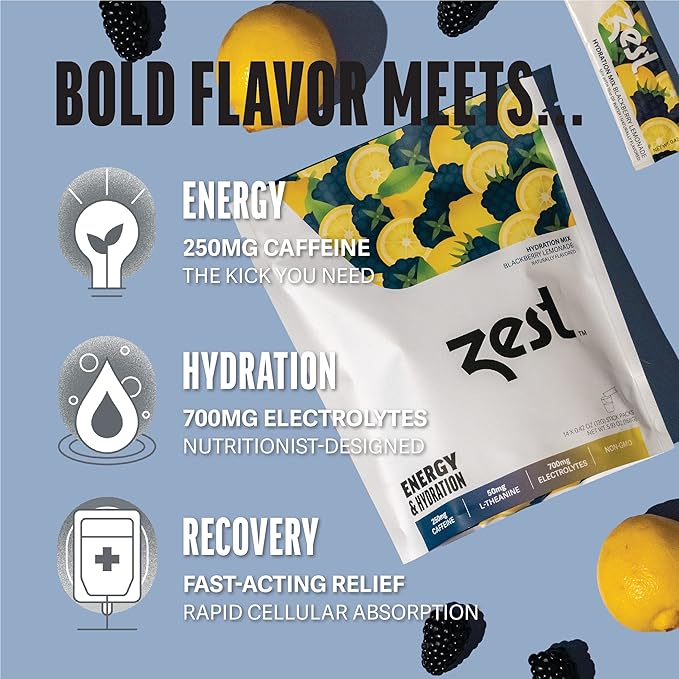 Zest Electrolyte Hydration Powder - Mix w/Water - 14 Packets - Low Sugar Liquid Enhancer (1 Pack