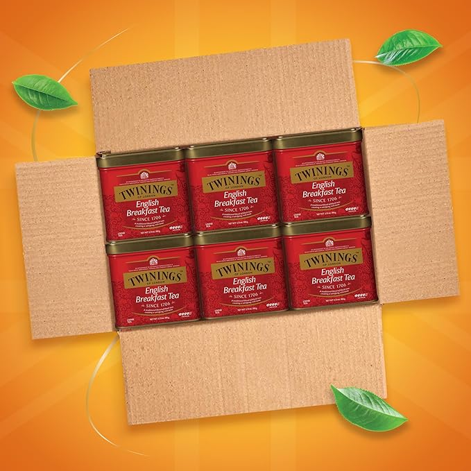 Twinings English Breakfast Loose Tea Tins, 3.53 Ounce Tins (Pack of 6), Smooth, Flavourful, Robust