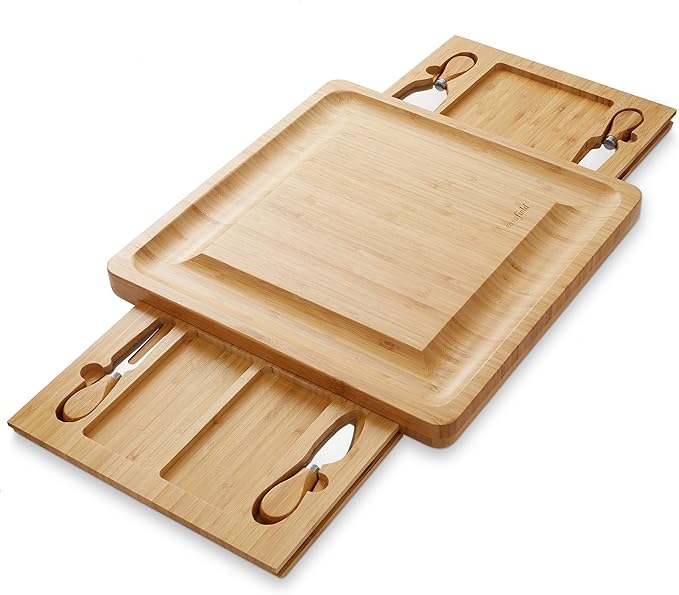 Casafield Bamboo Cheese Board Gift Set, Charcuterie Board Serving Platter with Stainless Steel