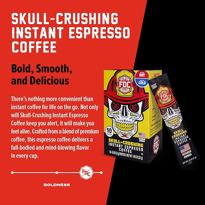 Fire Department Coffee - Skull Crushing Instant Espresso Coffee - Instant Coffee Packets Single
