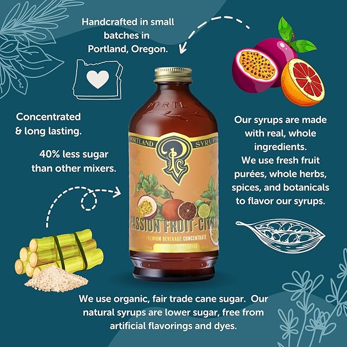 Portland Syrups Citrus-Passion Syrup - Craft Tropical Sensations for Cocktails, Mocktails, Soda