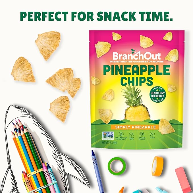 BranchOut Pineapple Chips, No Sugar Added, Real Dried Pineapple Chunks, GentleDry, Better than