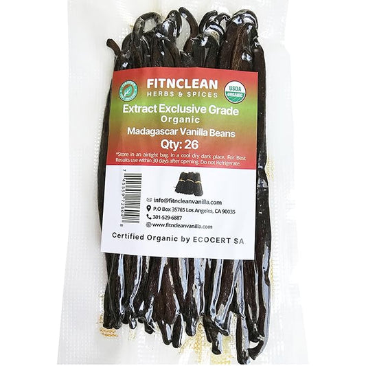 26 Organic Madagascar Vanilla Beans Extract Exclusive Grade B| 4.5" - 5.5" by FITNCLEAN VANILLA|