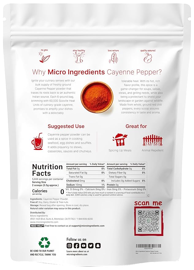 Ground Cayenne Pepper Powder, 6 lb (60,000 SHU) | Premium Source | Spicy Heat with Natural Bite |