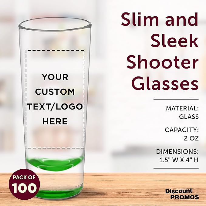 Custom Cordial Shooter Shot Glasses 2 oz. Set of 100, Personalized Bulk Pack - Great for Birthdays