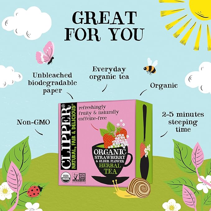 Clipper Tea Strawberry & Elderflower Herbal Tea ??Caffeine Free, USDA Organic, Great Hot or Iced
