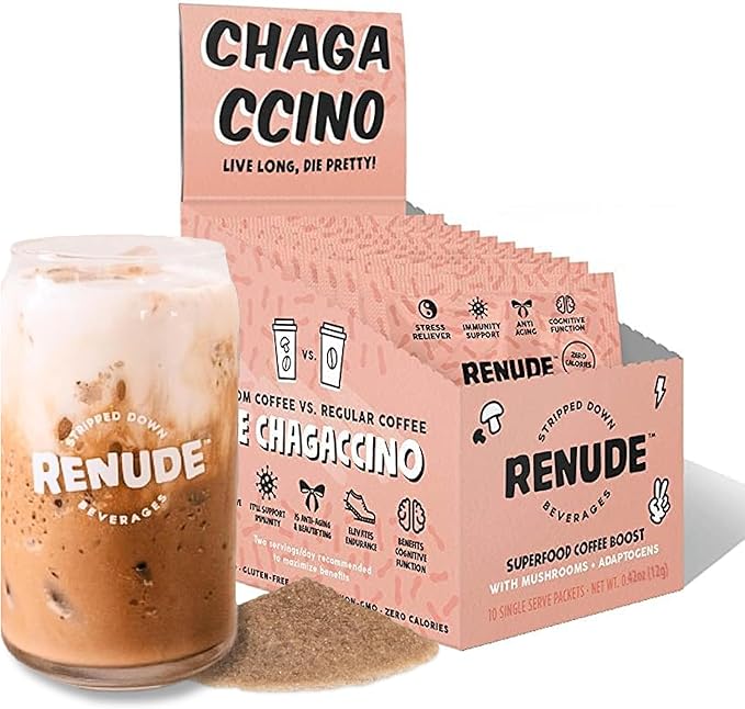 Renude Chagaccino - Chaga Mushroom Powder, Mushroom Coffee Drink Mix with Adaptogens, Natural