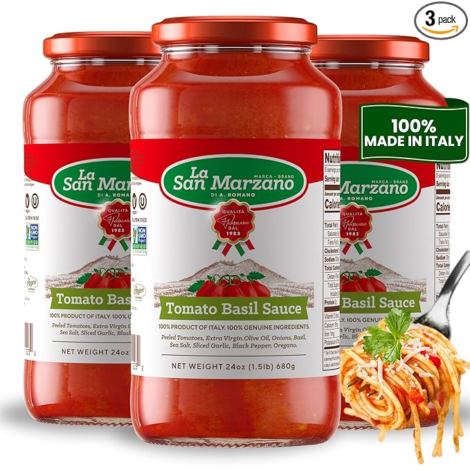 La San Marzano Tomato Basil Sauce, 24 oz, Pasta Sauce Made in Italy, All Purpose Tomato Premium