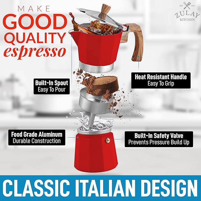 Zulay Kitchen Stovetop Espresso Maker - Moka Pot 6 Espresso Cups - Percolator Coffee Maker for