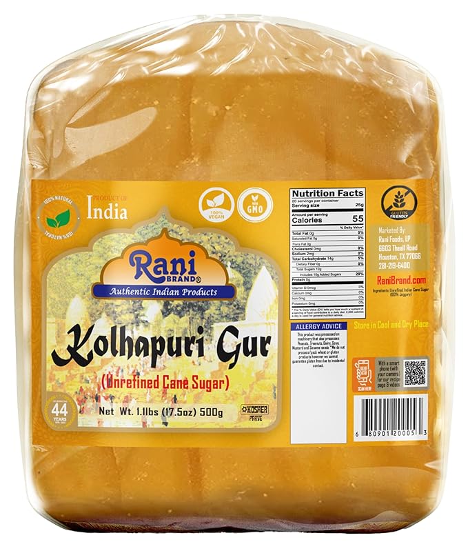 Rani Kolhapuri Gur (Jaggery) 17.5oz (1.1lbs) 500g ~ Unrefined Cane Sugar, No Color added, Gluten