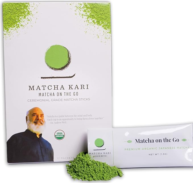 Matcha Green Tea Powder Single Serving Sticks, Dr. Weil's Ceremonial Organic Matcha Powder Singles