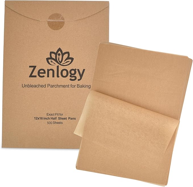 Zenlogy Parchment Paper Sheets 12x16 (500 sheets) for Baking - Unbleached Chlorine-free High Heat