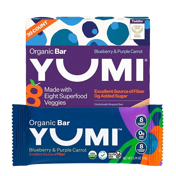 Yumi Organic Toddler Snacks Bars - Gluten-Free, No Added Sugar, 7+ Vegetables, Soft-Baked Crust