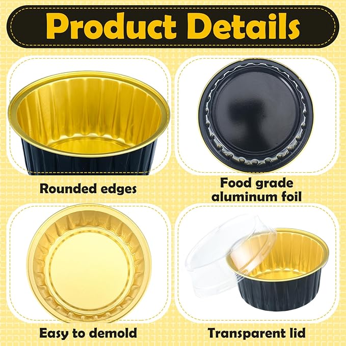 Hushee 600 Pcs Aluminum Foil Baking Cups with Lids and Spoons 5oz Disposable Ramekins Dessert