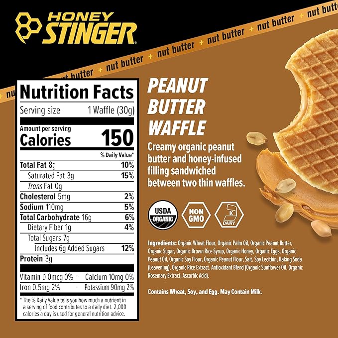 Honey Stinger Organic Peanut Butter Waffle, Energy Stroopwafel for Exercise, Endurance and