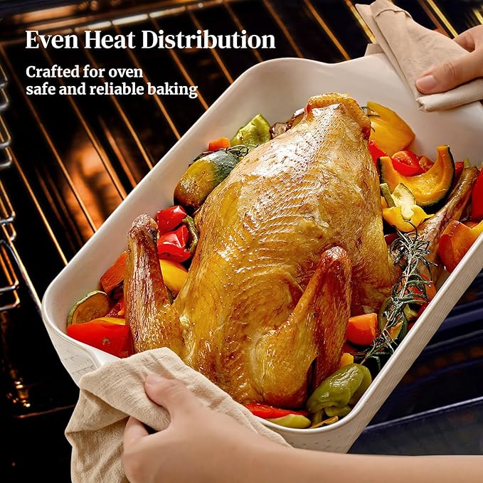 DOWAN 9x13 Deep Lasagna Baking Dish, Ceramic Casserole Dish for Oven, 4 Quarts Embossed Baking Pan