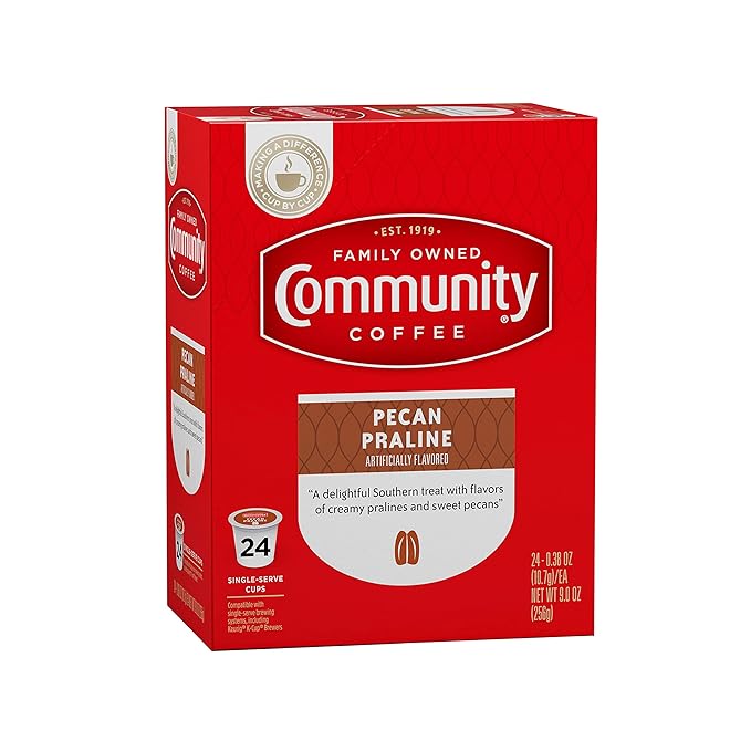 Community Coffee Pecan Praline Flavored 96 Count Coffee Pods, Medium Roast, Compatible with Keurig