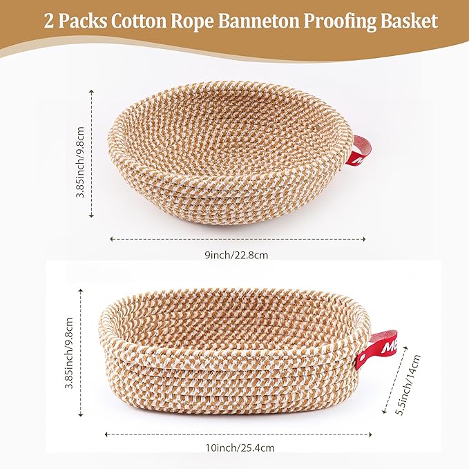 Sourdough Bread Baking Set,10" Round and 11" Oval Rope Banneton Proofing Basket with