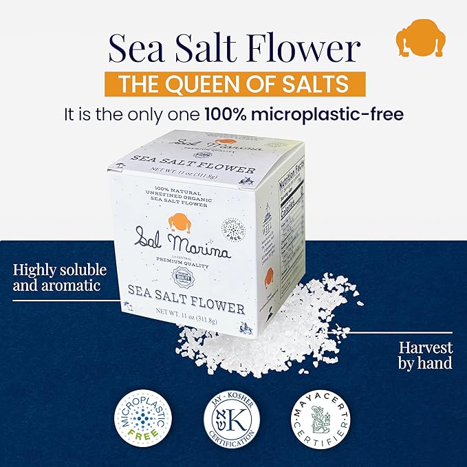 SAL MARINA | Unrefined Sea Salt Flower 11oz - Harvested Hand | Kosher Salt 100% Natural - Vegan