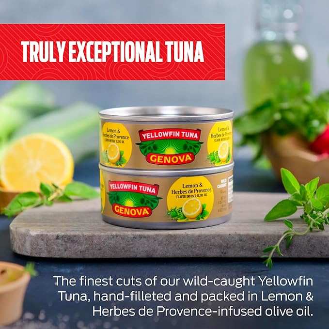 Genova Premium Yellowfin Tune in Lemon and Herbes de Provence Infused Olive Oil, 5 Ounce Cans