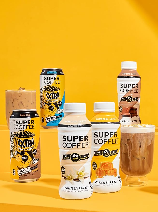 Super Coffee, Ready To Drink Iced Coffee, Vanilla Latte (12 Ounce Bottles, Pack of 12) - Low Net
