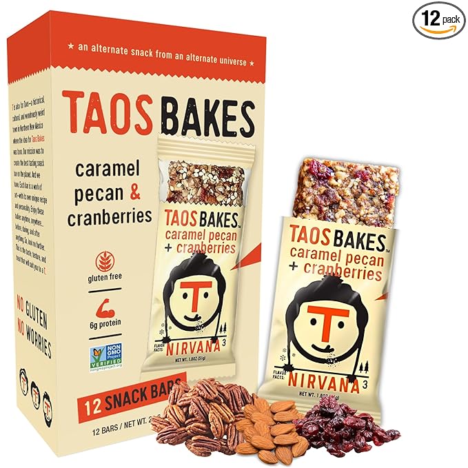Taos Bakes - Caramel Pecan + Cranberries - Breakfast Bars - 5g Fiber & Gluten Free - Healthy Snacks