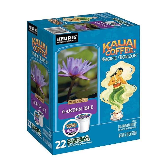 Kauai Coffee K-Cup Pods for Keurig Brewers – Arabica Coffee, 10% Hawaiian – Medium Roast, Bright