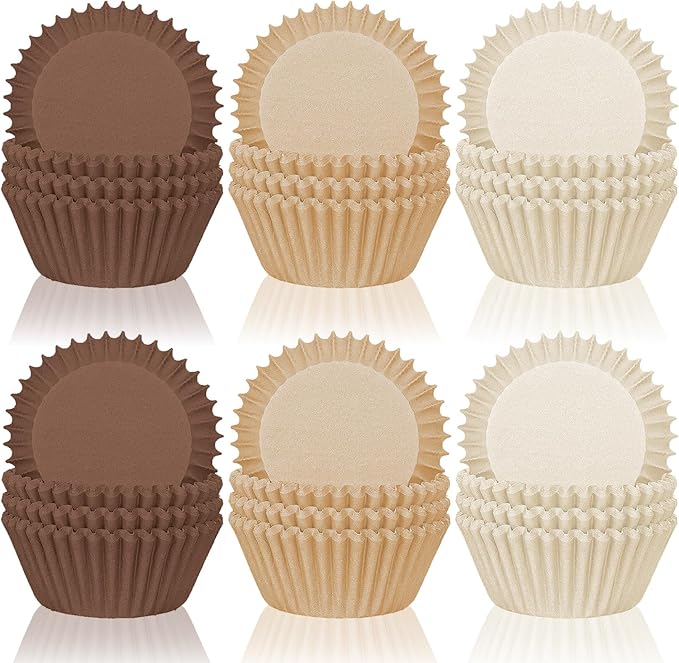 Whaline 600Pcs Brown Neutral Cupcake Liners Fall Color Brown Gradient Color Baking Cups Tan