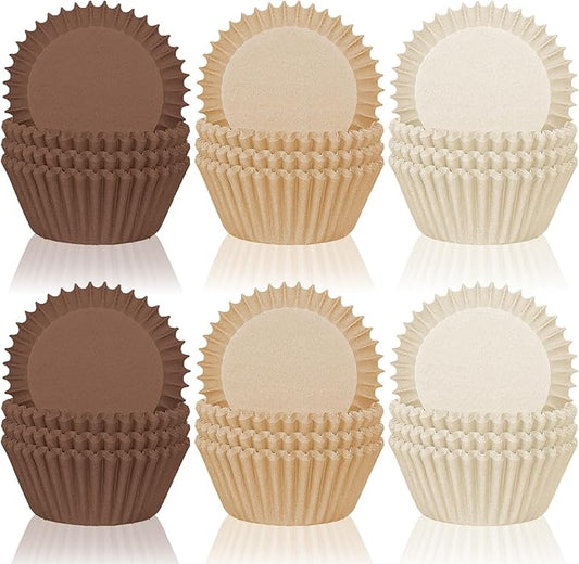 Whaline 600Pcs Brown Neutral Cupcake Liners Fall Color Brown Gradient Color Baking Cups Tan