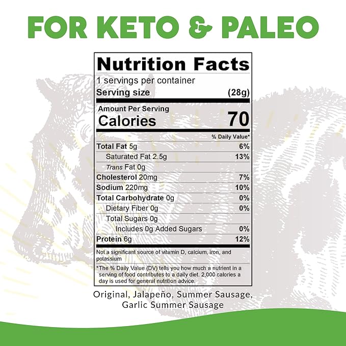 Paleovalley 100% Grass Fed Beef Sticks - Delicious Gluten Free Beef Snack - High Protein Keto
