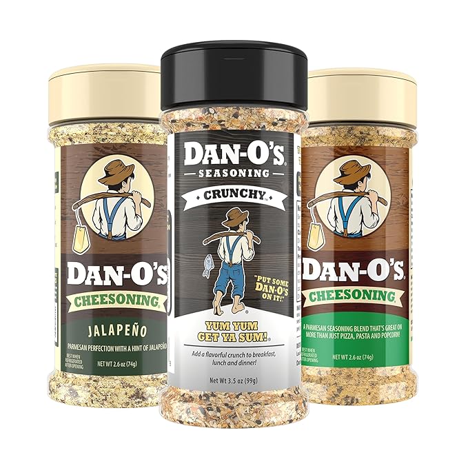 Dan-O's 3 Bottle Seasoning Set, Small Bottles, 3 Pack, Includes Crunchy, Cheesoning and Jalapeño