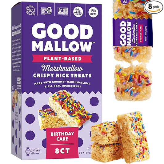 GoodMallow Vegan Rice Crispy Treats Individually Wrapped Box of 8, Kosher Vegan Snacks, Gluten Free