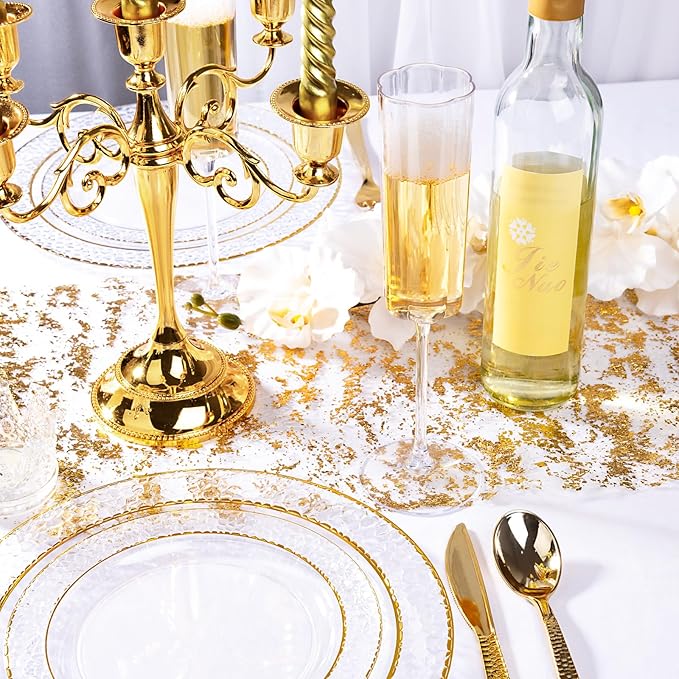 Ciaell 24 Pack Plastic Champagne Flutes - 6 Oz Flower Wavy Champagne Plastic Glasses - Heavy Duty
