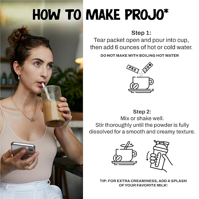 Projo* Power Coffee – Instant Coffee with 10g Protein - Grass-Fed Hydrolyzed Bovine Collagen &