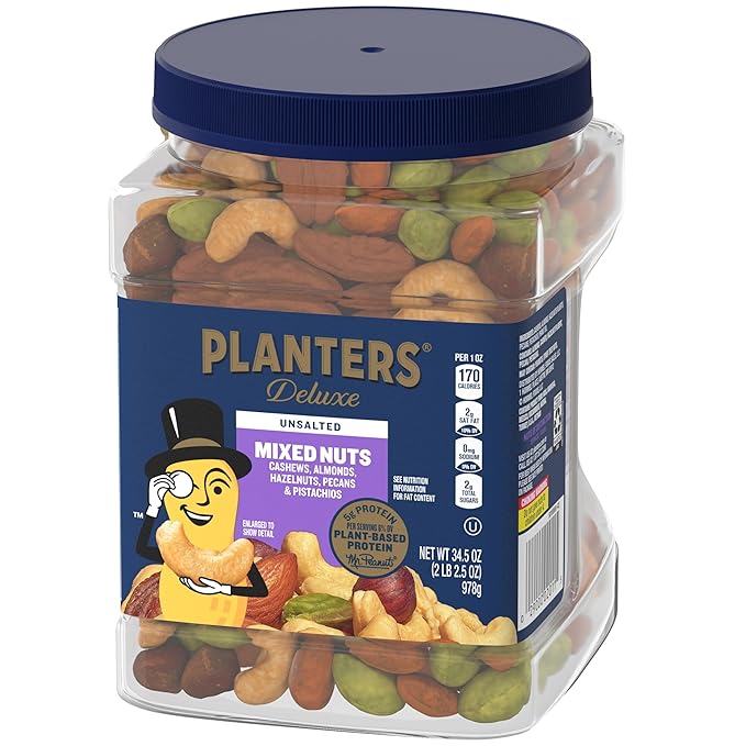 PLANTERS Unsalted Mixed Nuts, Cashews, Almonds, Hazelnuts, Pecans, Pistachios no Shell, Party