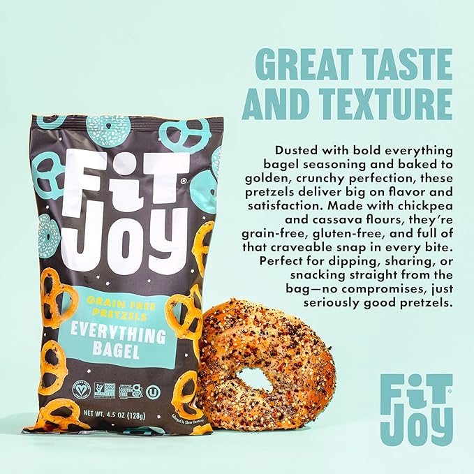 FitJoy Everything Bagel Pretzels (Pack of 6, 4.5 Oz), Dairy, Nut & Gluten Free Snacks, Grain Free