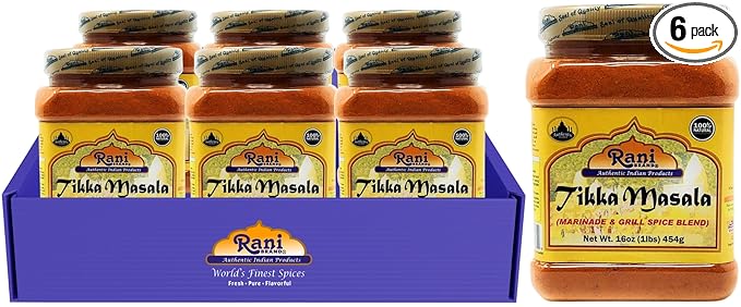 Rani Tikka Masala Indian 7-Spice Blend 16oz (1lb) 454g PET Jar, Pack of 6 ~ All Natural | Salt-Free