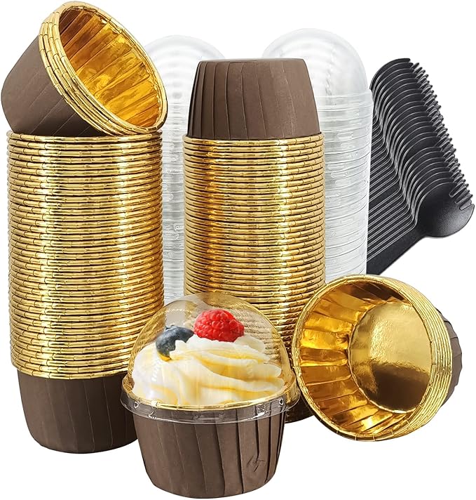Muffin Cups with Lids 100Pack,Free-Air 3.5Oz Foil Cupcake Liners,Mini Muffin Liners Cupcake Baking