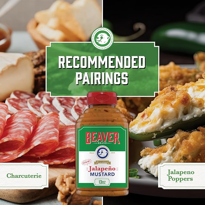 Beaver Extra Hot Jalapeno Mustard, 13 oz squeeze bottle