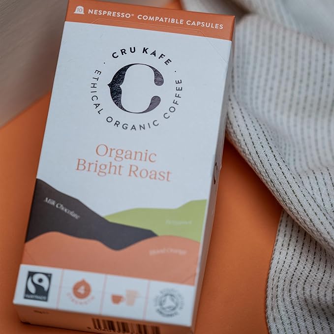 Cru Kafe Bright Roast USDA Organic Espresso Coffee Capsules (10 Pods) Fairtrade Coffee Pods