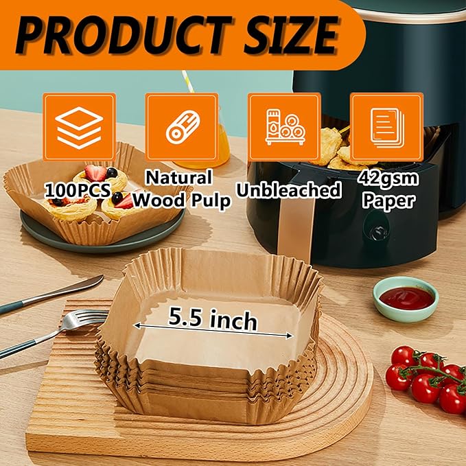 Mini Air Fryer Liners for CHEFMAN 2 Qt Air Fryer, 5.5inch Square Small Air Fryer Disposable Paper