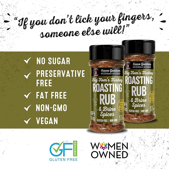 Sauce Goddess Big Tom's Turkey Roasting Rub and Brine Spices Shaker (2-Pack) - Gluten-Free