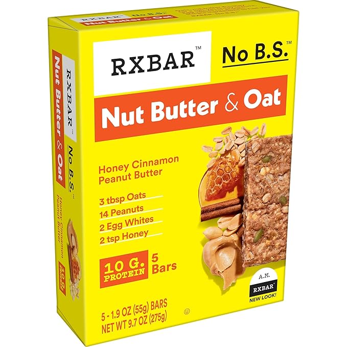RXBAR Nut Butter and Oat Protein Bars, Protein Snacks, Snack Bars, Honey Cinnamon Peanut Butter (6