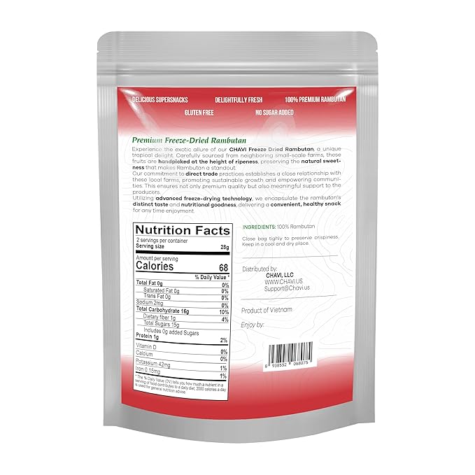 CHAVI Freeze-Dried Rambutan - 2 Oz - Healthy 1 Ingredient Superfood Supersnacks - No Added Sugars