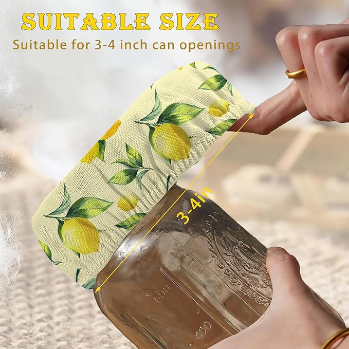 Cloth Covers for Sourdough Starter Jars, Groovy Yellow Lemon Heat Preservation to Increase